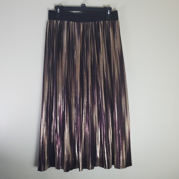 Alice + Olivia Dresses & Skirts - Alice And Olivia Mikaela Metallic Midi Pleated Skirt Gold Bronze Size 8 Lined